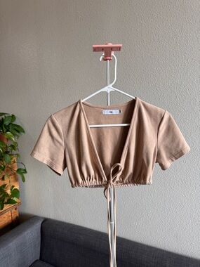 Adika Nude Tie-Front Cropped Top